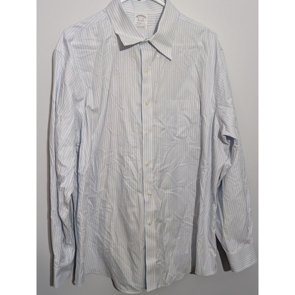 Z2 Brooks Brothers Shirt 17.5 Blue Striped Long Sleeve Button Down Regent Fit